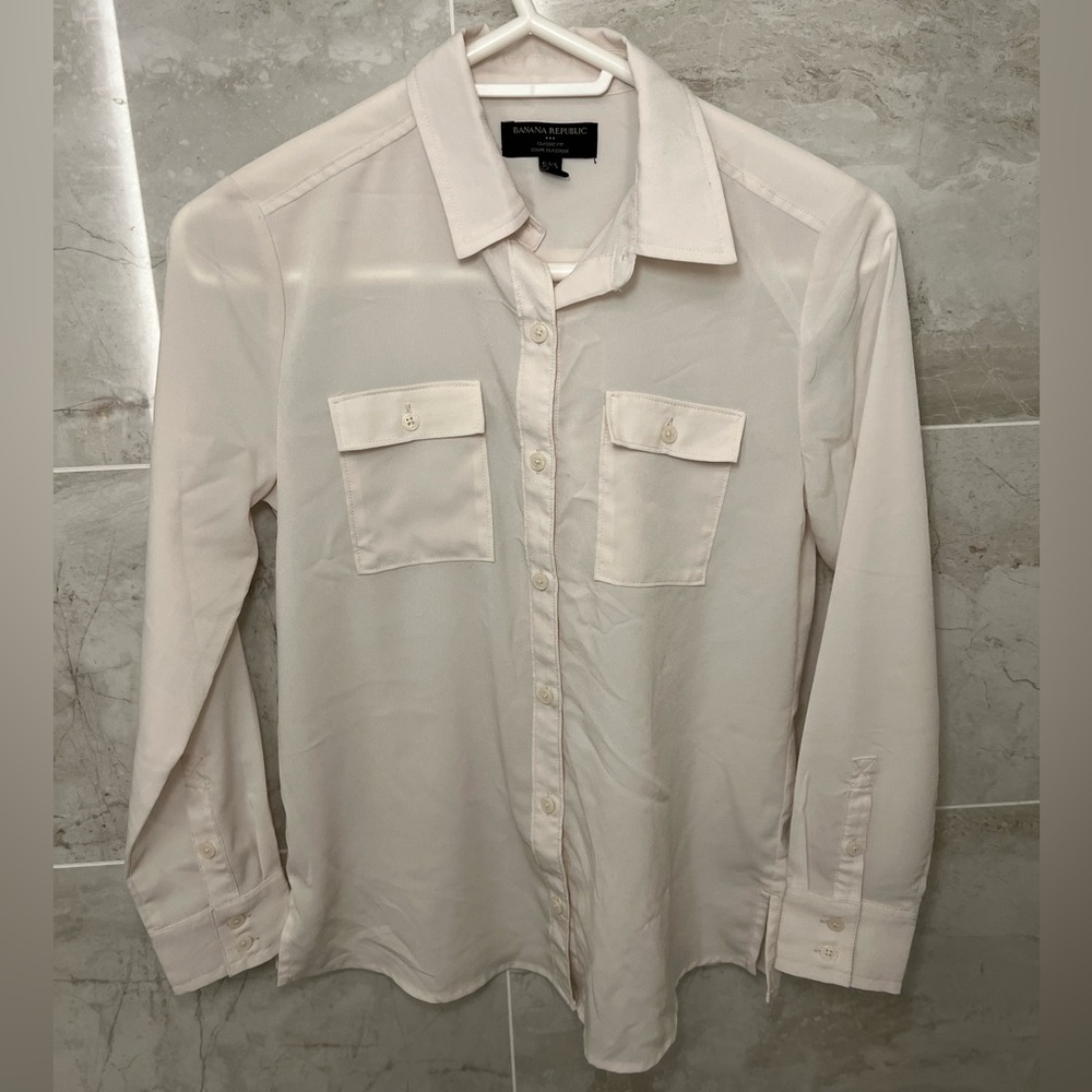 Banana Republic Women’s PXS White Silk Utility Blouse Lightly Used